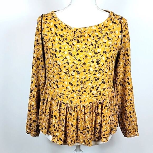 Anthropologie Maeve Cheyenne Mustard Yellow Peplum Top Blouse - size xs - Picture 2 of 11